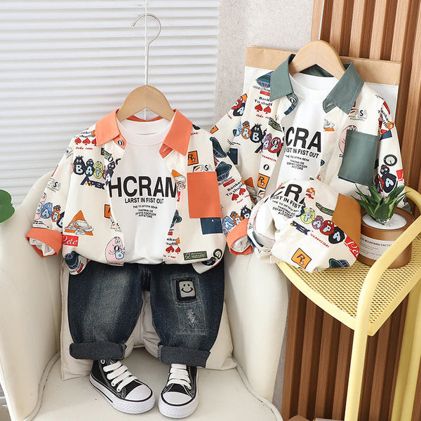 Conjunto Infantil Masculino 3 Peças Camisa e Jeans