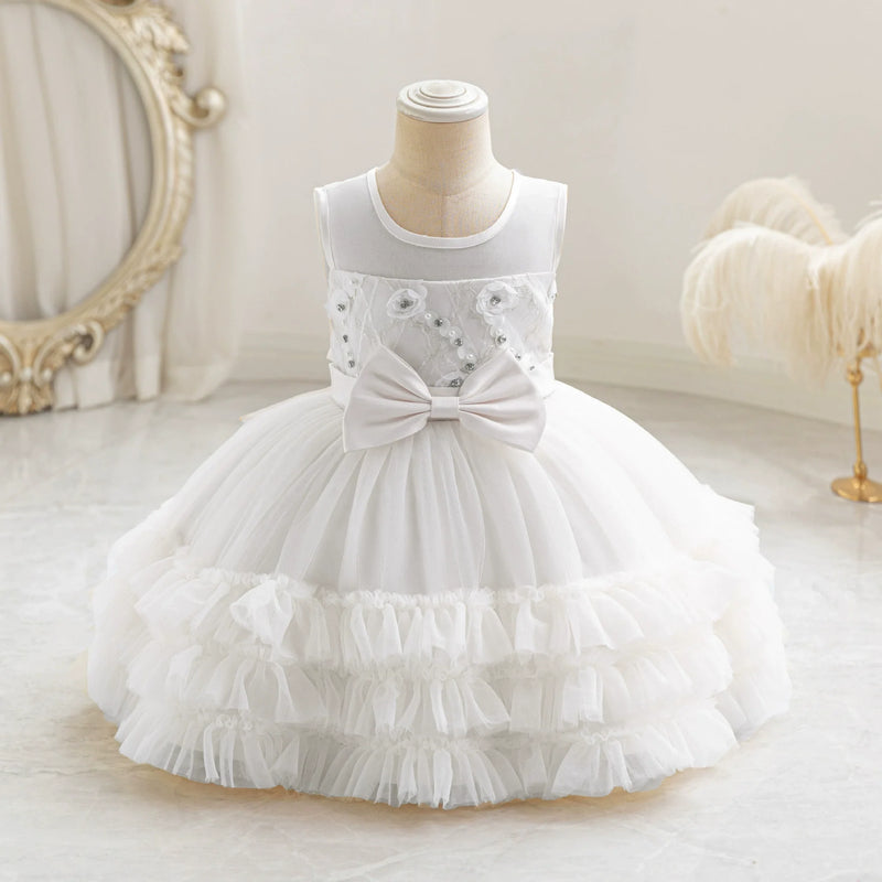 Vestido de Festa Infantil de Tule Camadas e Lacinho
