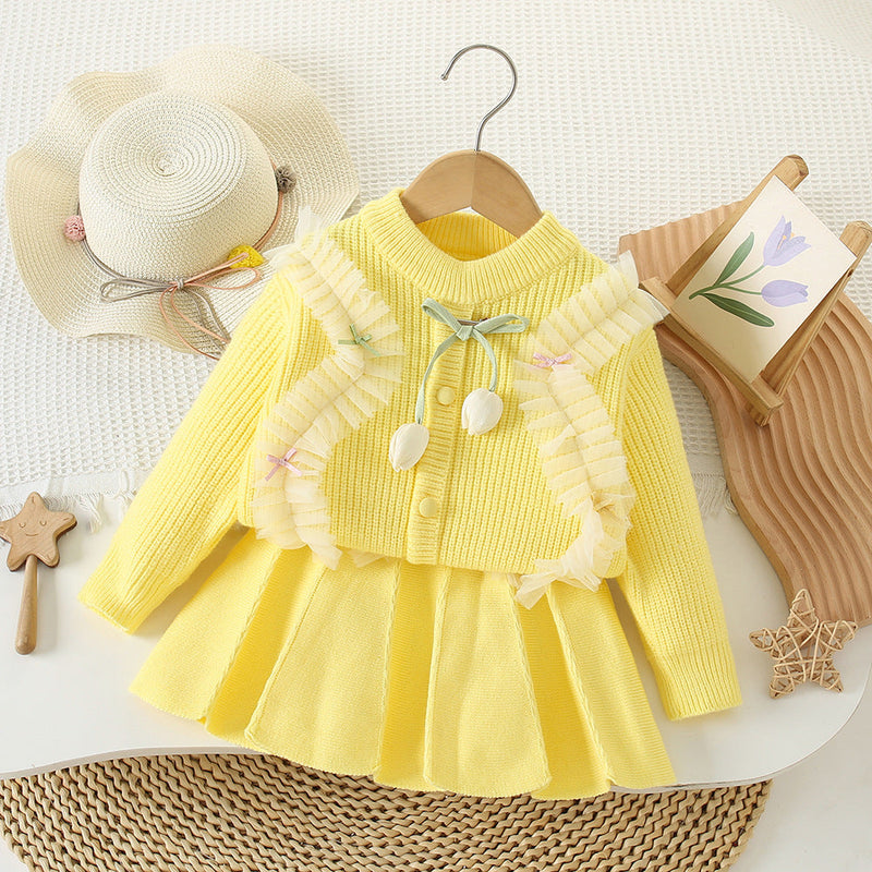 Conjunto Infantil Feminino Tricô Tulipa