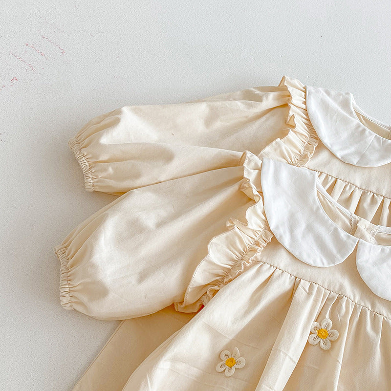 Body/ Vestido Infantil Bege Florzinhas