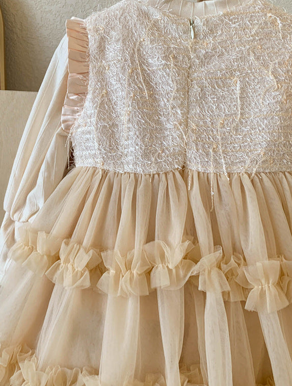 Vestido Infantil Manga Longa e Tule 2 Peças
