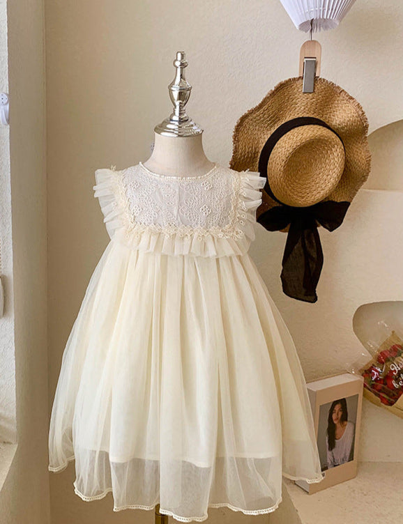 Vestido Infantil Tule Florzinhas e Laço
