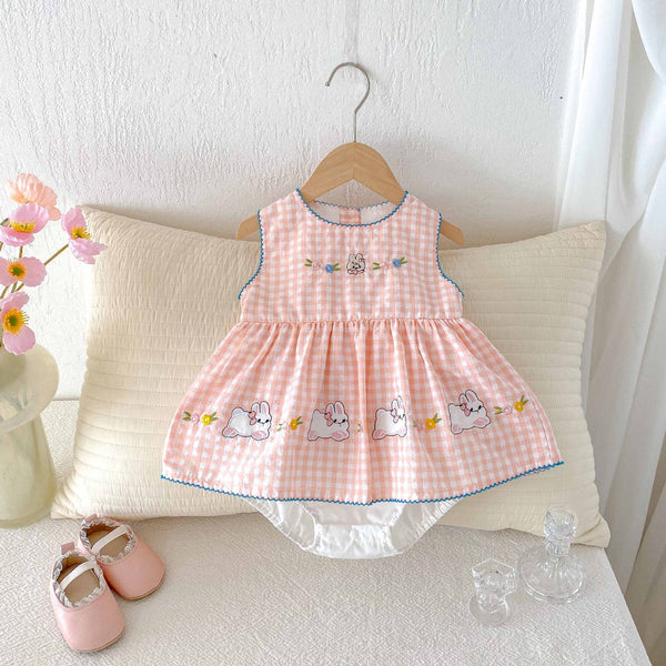 Body Infantil Feminino Xadrez Coelhinhos