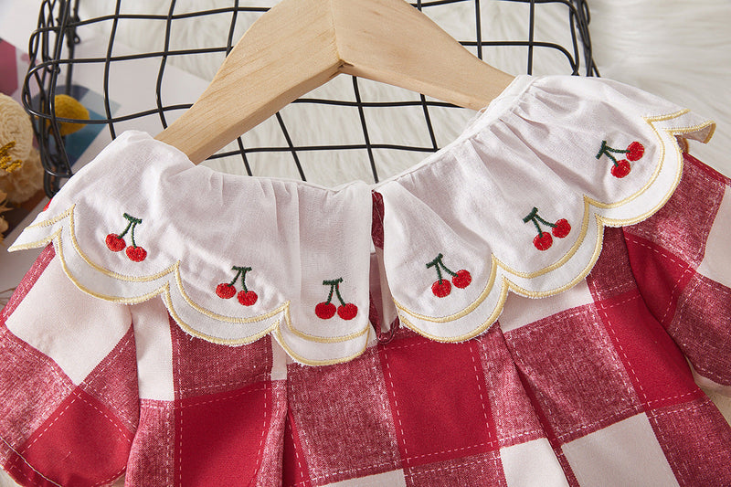 Vestido Infantil Xadrez Cerejinhas