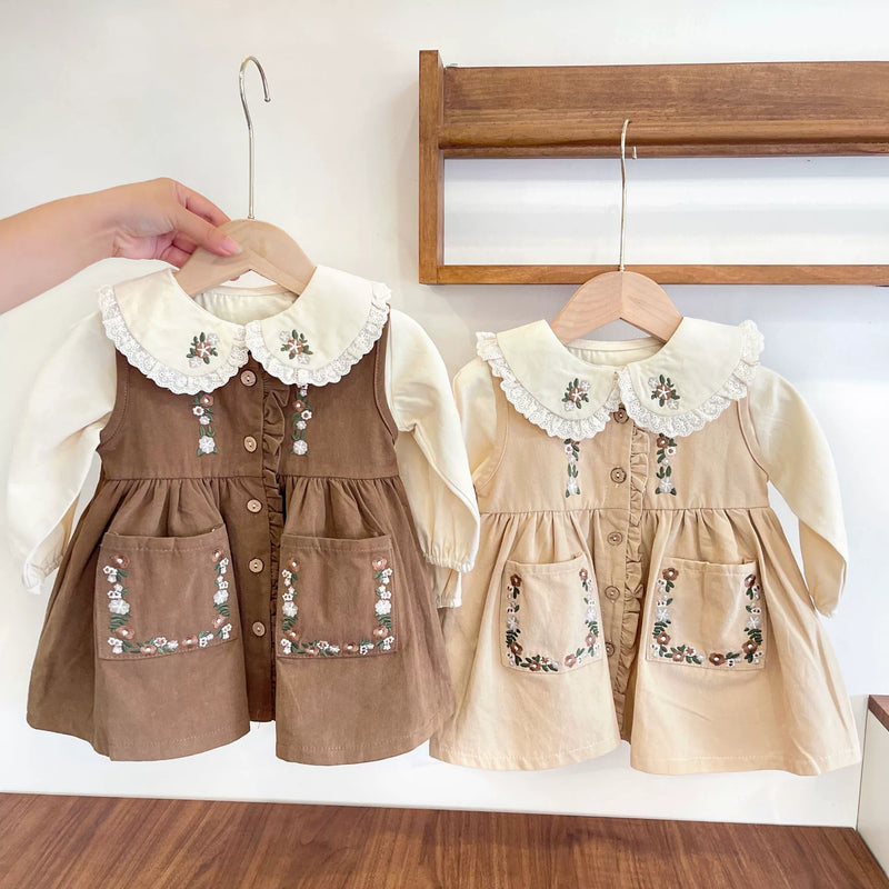 Vestido + Camisa Infantil Bordada Florzinhas