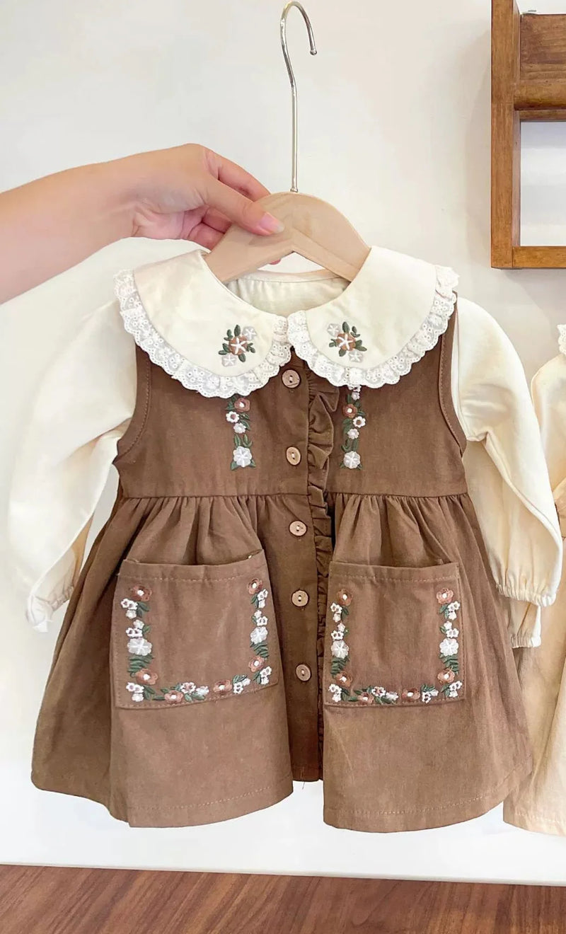 Vestido + Camisa Infantil Bordada Florzinhas