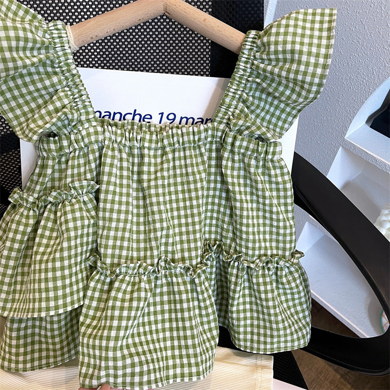 Conjunto Infantil Feminino Xadrez Manguinha Voadroa