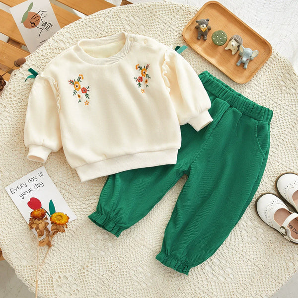 Conjunto Infantil Feminino Verde Florzinhas