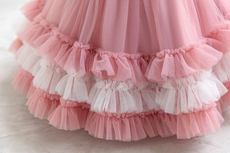 Vestido de Festa Infantil de Tule Camadas e Lacinho
