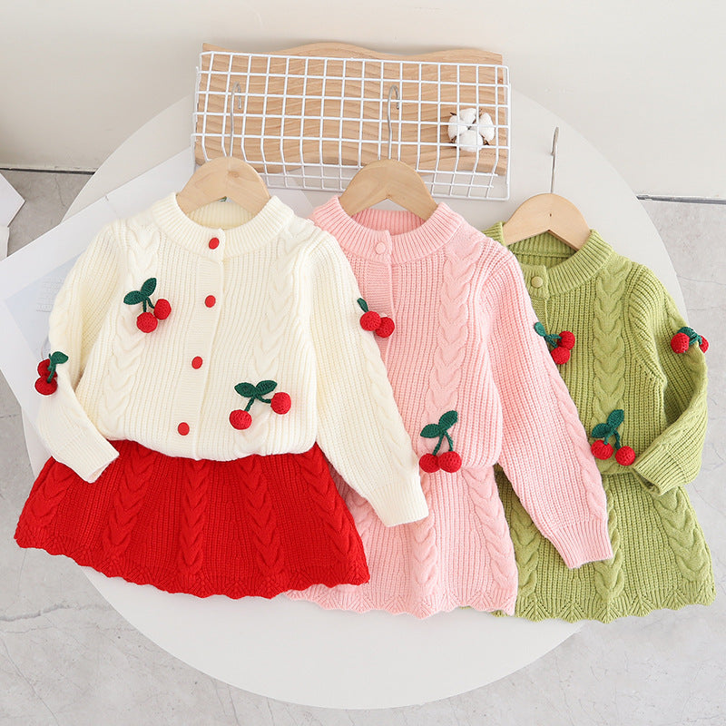 Conjunto Infantil Tricô Inverno Cerejinhas