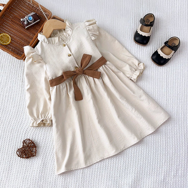 Vestido Infantil Bege com Cintinho