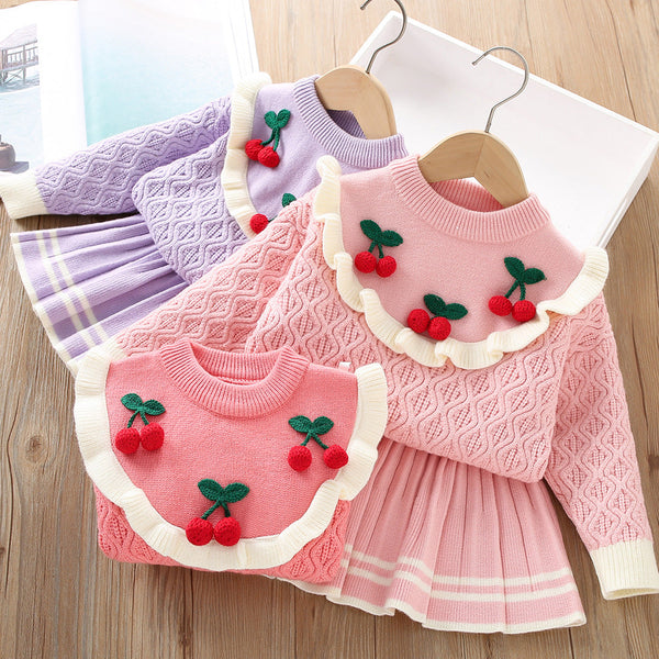 Conjunto Infantil de Tricô Inverno Cerejinhas