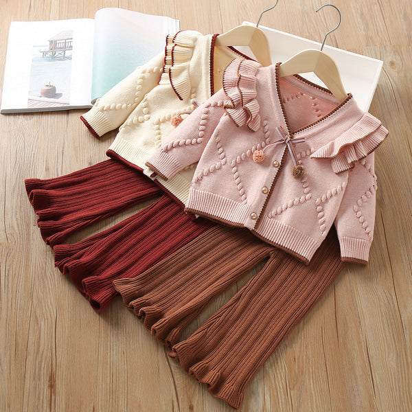 Conjunto Infantil Feminino Trico Pompom e Pantalona