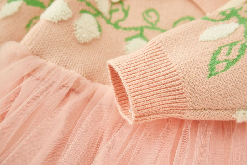 Vestido Infantilule Inverno Folhas e Tule