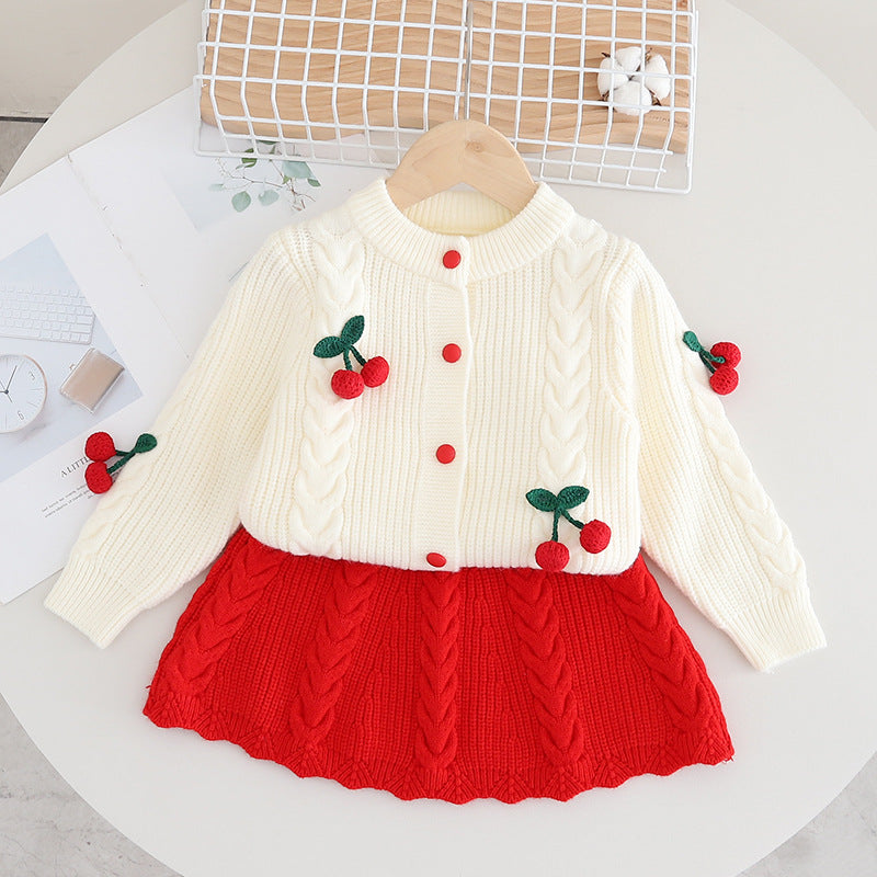 Conjunto Infantil Tricô Inverno Cerejinhas