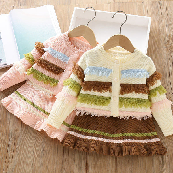 Conjunto Tricô Feminino Inverno Franjinhas