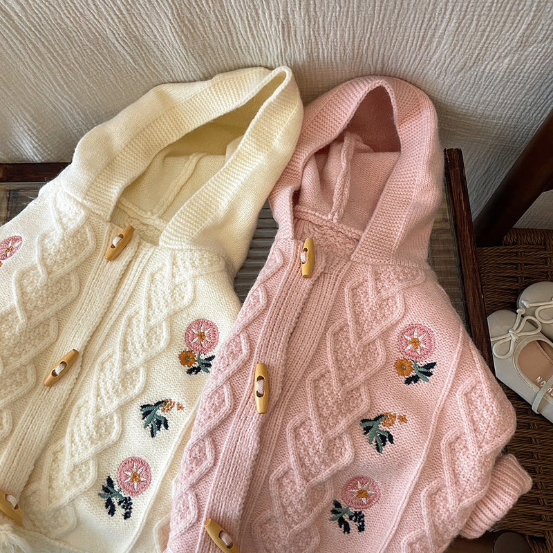 Cardigan Infantil Feminino Tricô Florzinhas