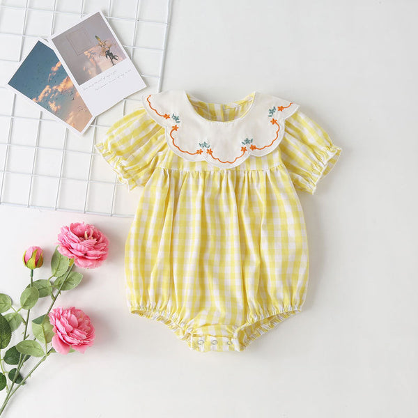 Body Infantil Feminino Xadrez Amarelo