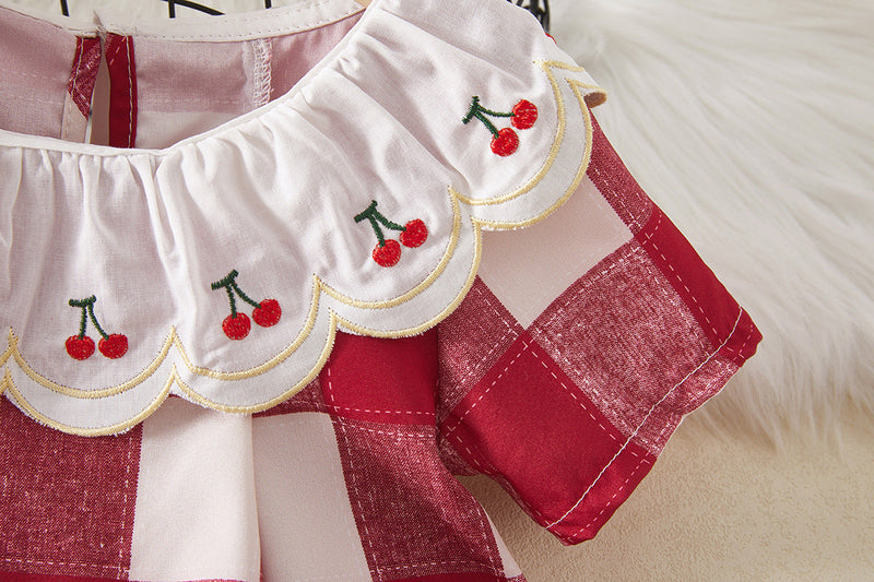 Vestido Infantil Xadrez Cerejinhas