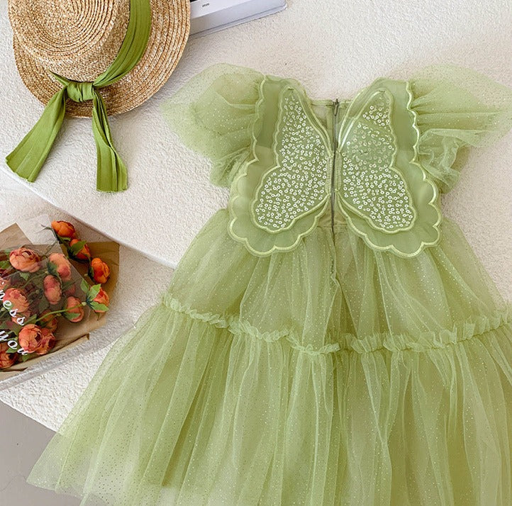 Vestido Infantil Verde Brilhante Asinha