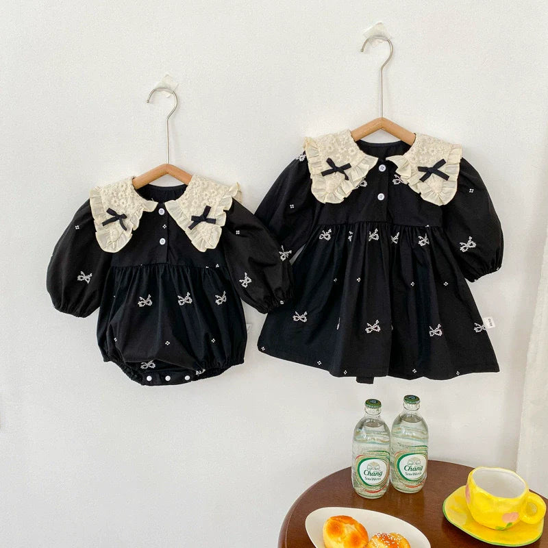Body/ Vestido Infantil Preto Lacinhos
