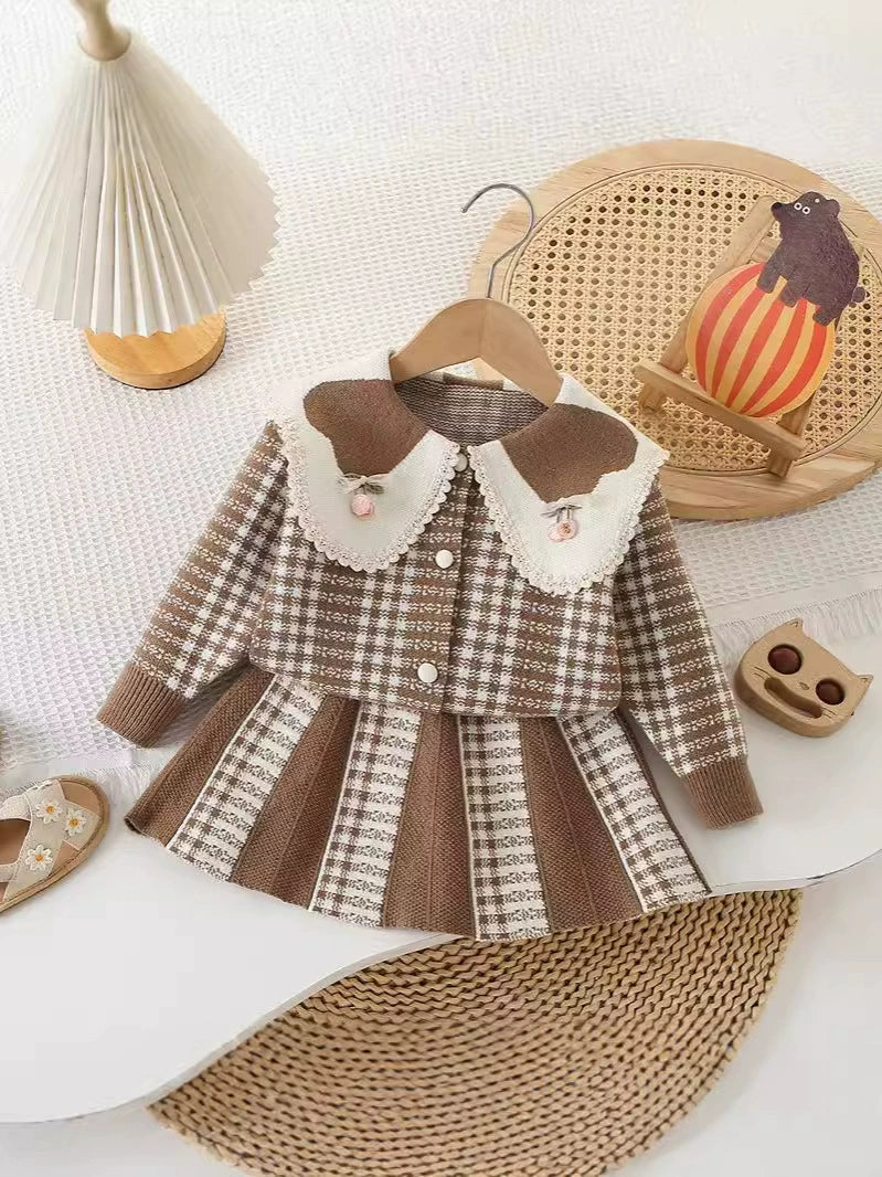 Conjunto Infantil Feminino Xadrez Tricô