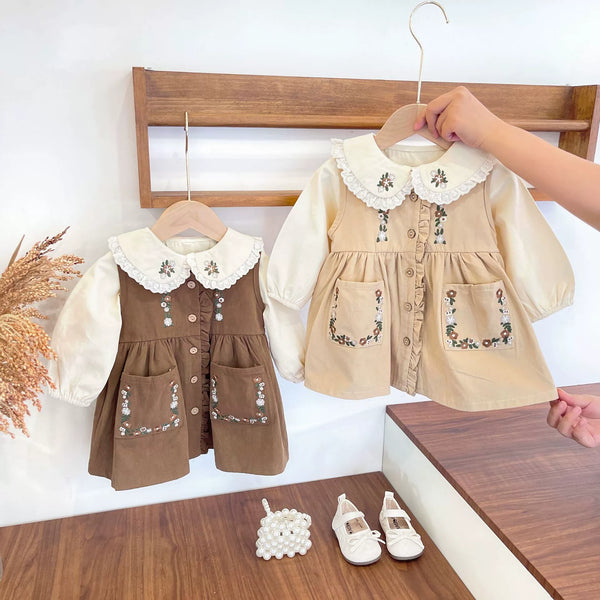Vestido + Camisa Infantil Bordada Florzinhas