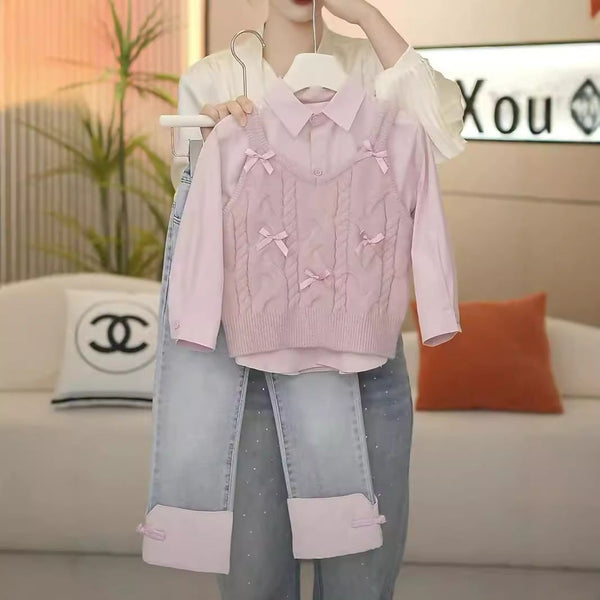 Conjunto Infantil 3 Peças Lacinhos e Jeans