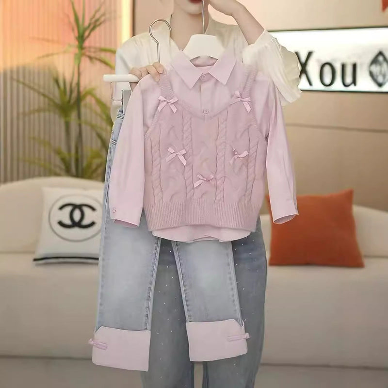 Conjunto Infantil 3 Peças Lacinhos e Jeans