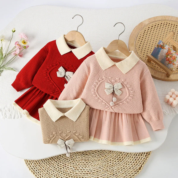 Conjunto Infantil Feminino Tricô Lacinho Delicado