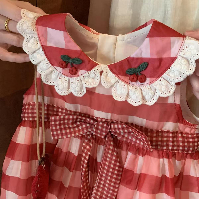 Vestido Infantil Xadrez Cerejinhas