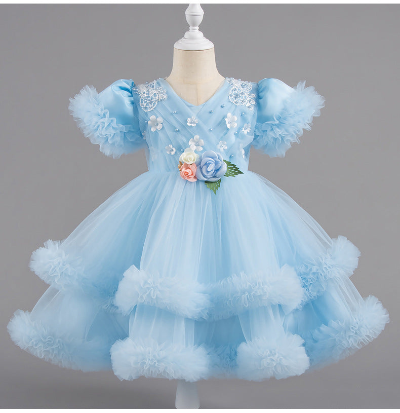 Vestido Infantil Tule Bufante com Florzinhas