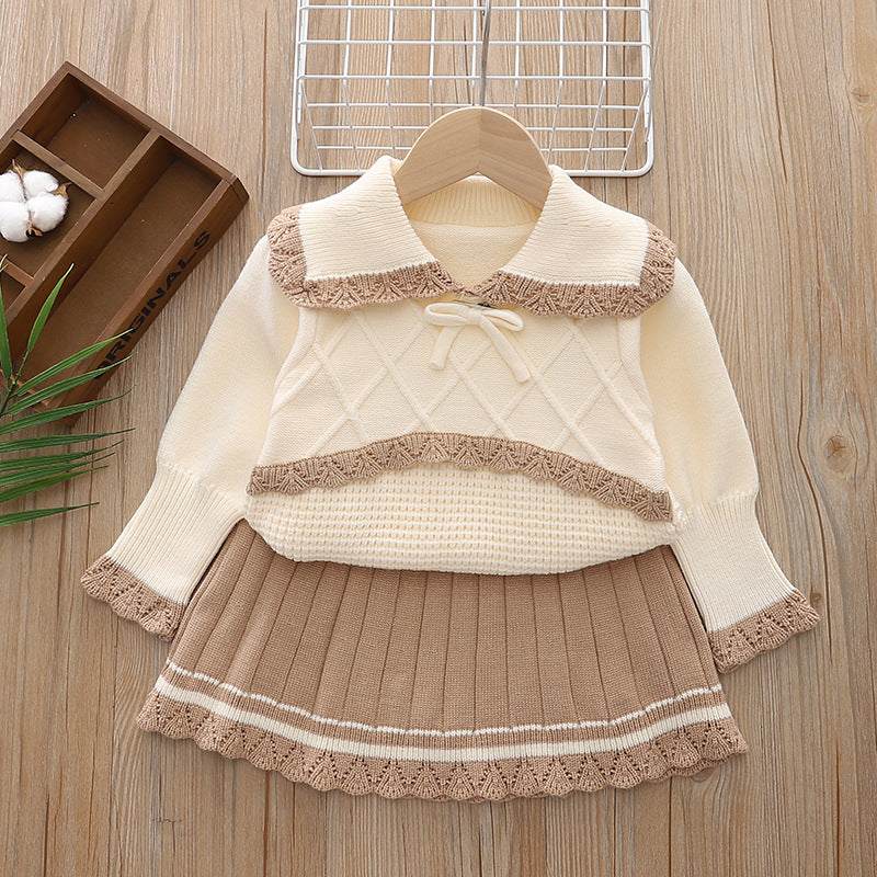 Conjunto Feminino Tricô Lacinho e Sainha