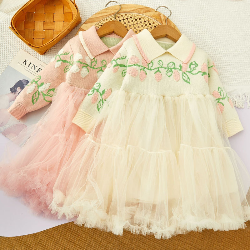 Vestido Infantilule Inverno Folhas e Tule
