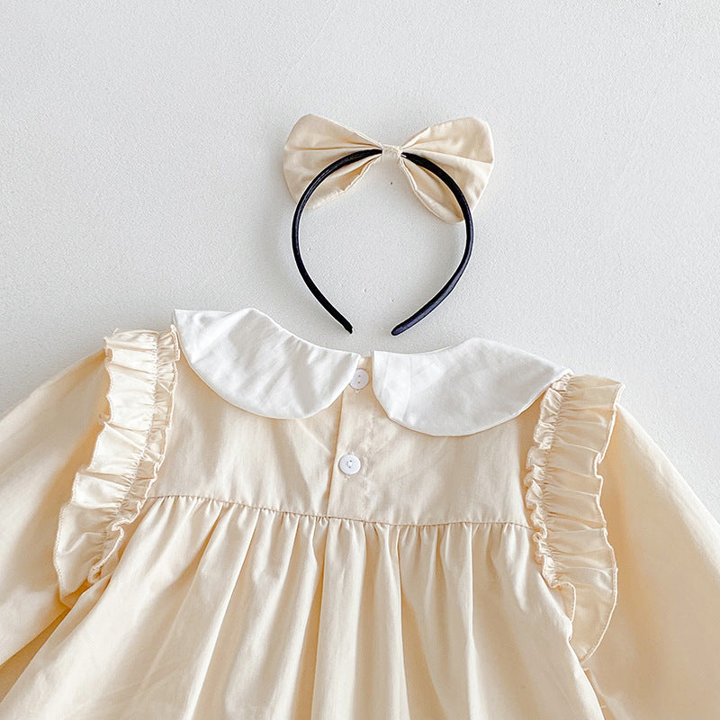 Body/ Vestido Infantil Bege Florzinhas
