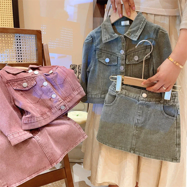 Conjunto Infantil Feminino Jeans Botões