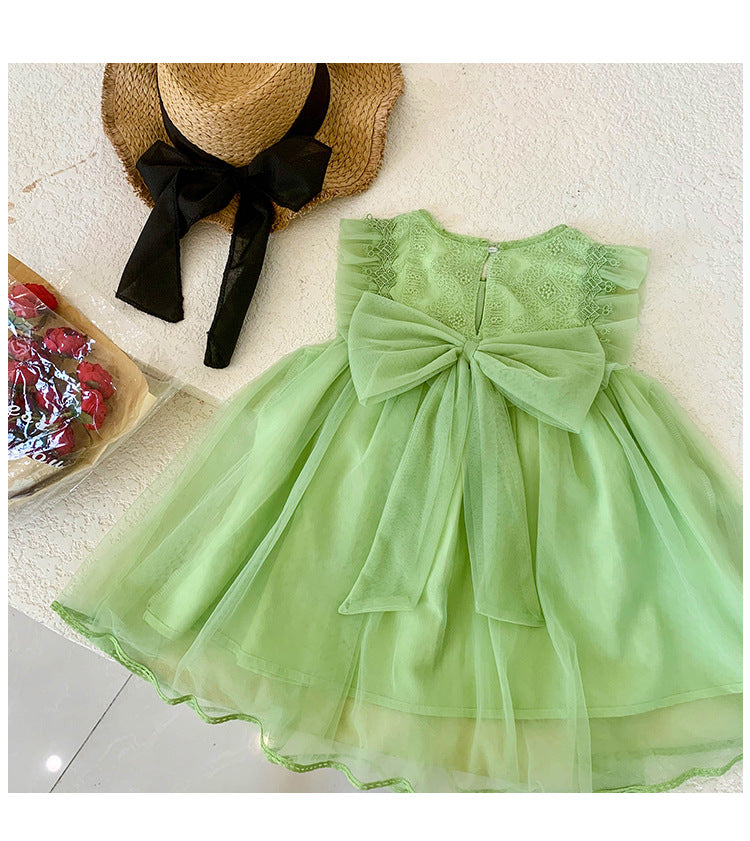 Vestido Infantil Tule Florzinhas e Laço