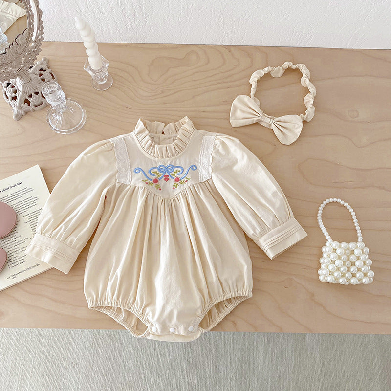 Body/ Vestido Infantil Bege Bordadinho