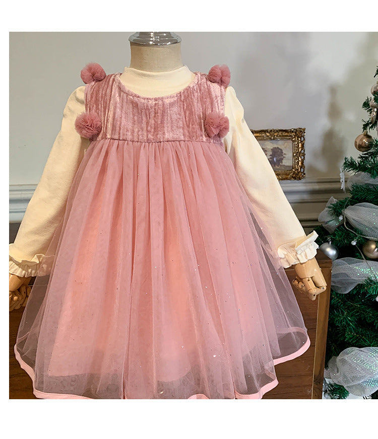 Conjunto Infantil Vestido Rosa Pompomzinho + Blusa
