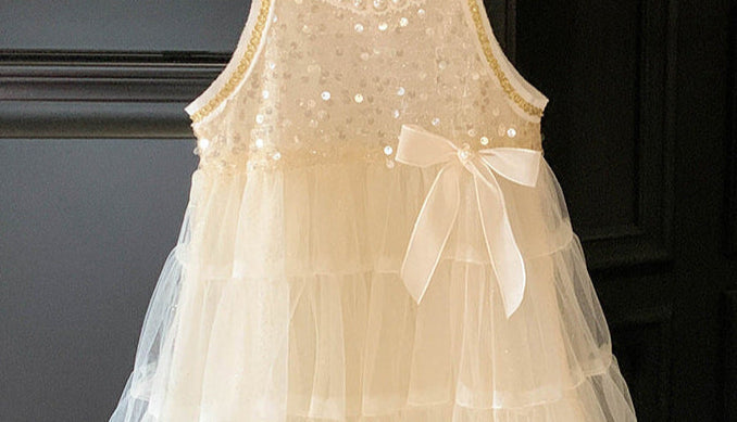 Vestido Infantil Brilhos com Tule e Lacinho