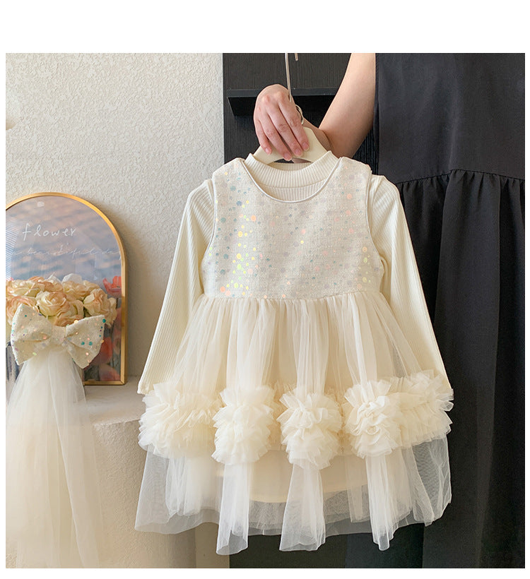 Vestido Infantil Tule Brilhante + Lacinho
