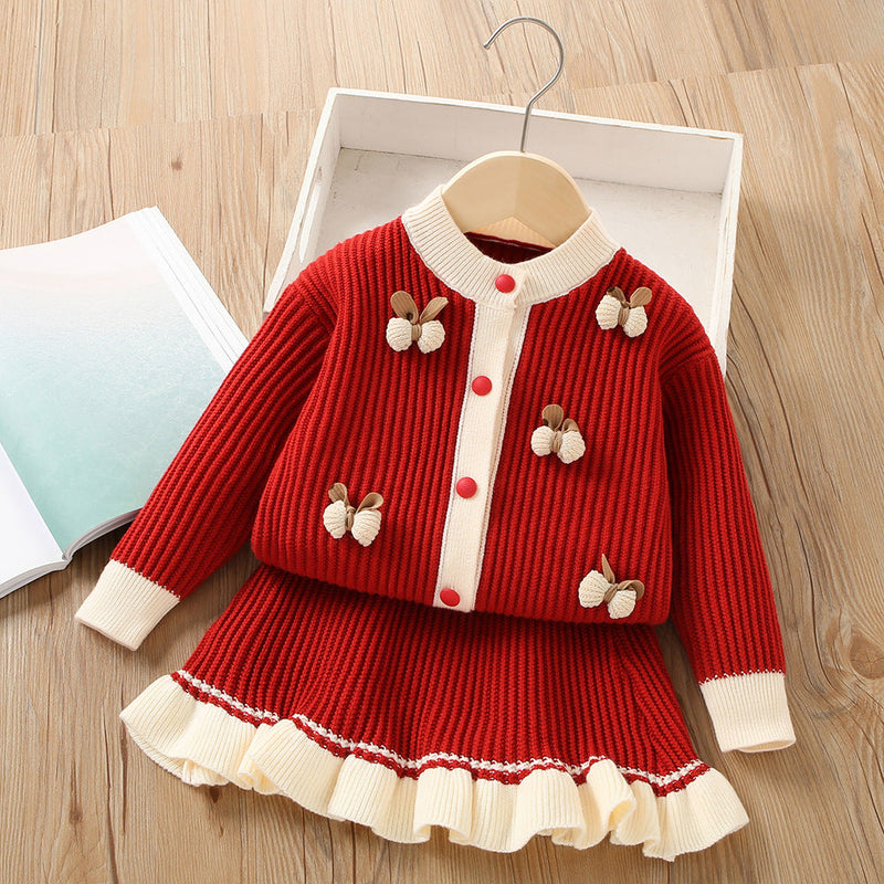 Conjunto Infantil Feminino Tricô Cardigan + Plíssadinha