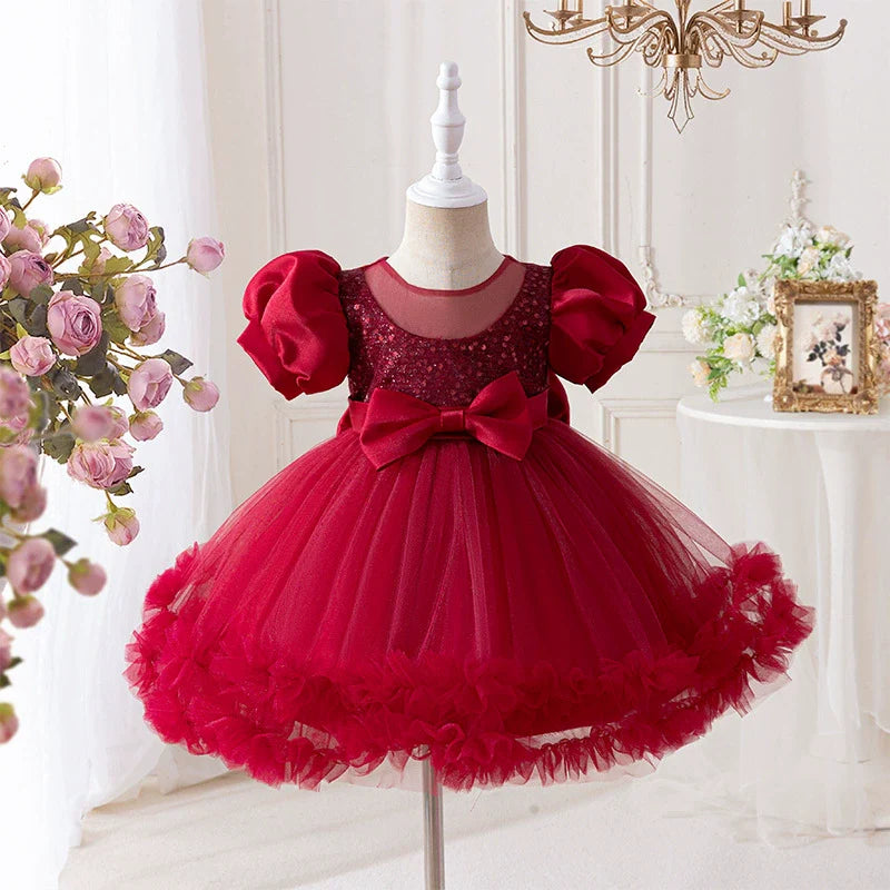 Vestido de Festa Bufante com Laço e Brilhos