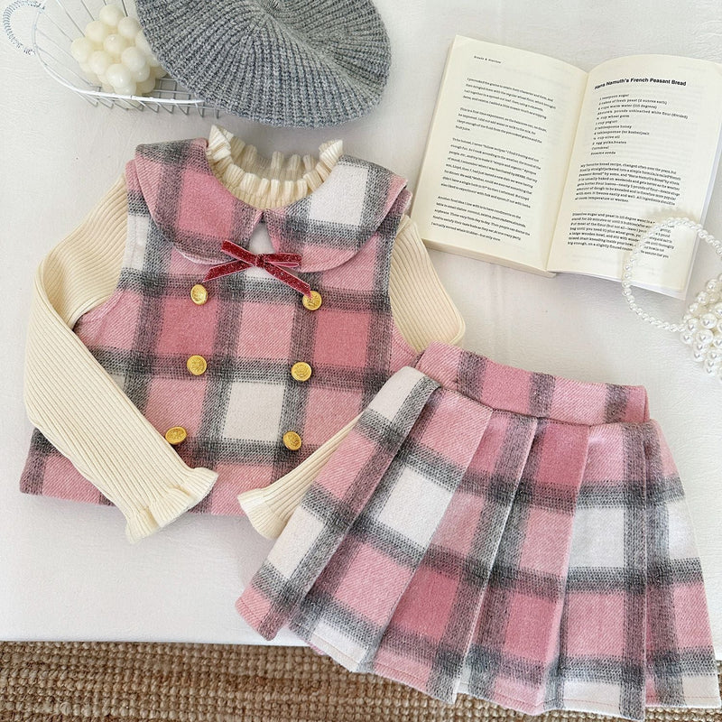 Conjunto Infantil Feminino Rosa Xadrez