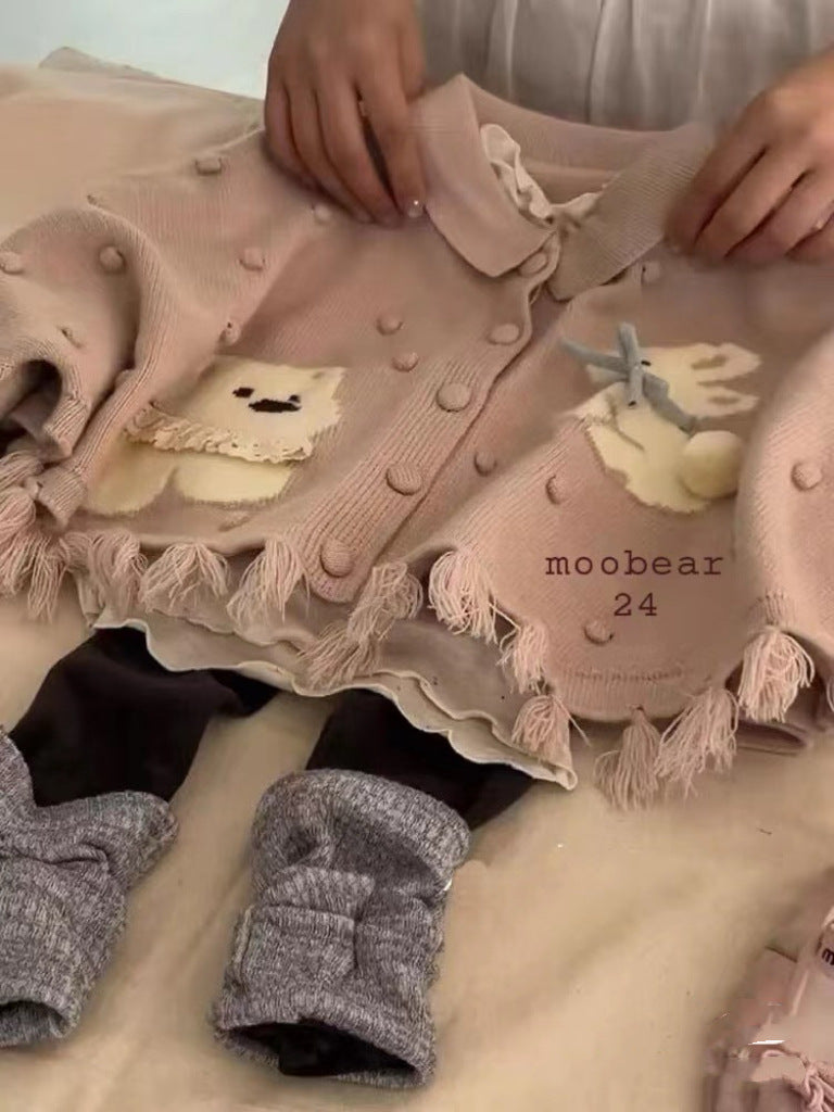 Cardigan Infantil Feminino Pompom Ursinho