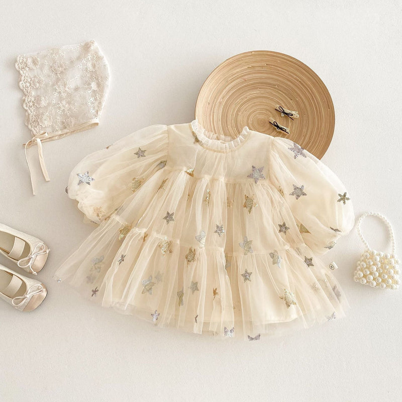 Vestido Infantil Tule Estrelinhas