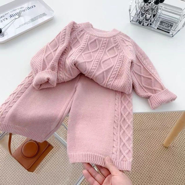 Conjunto Infantil Feminino Tricô Rosa