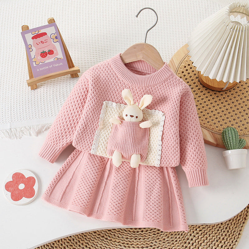 Conjunto Infantil Tricô Feminino Inverno Coelhinho