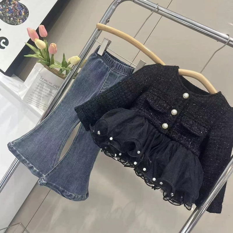 Conjunto Infantil Casaco Tweed, Tule + Jeans