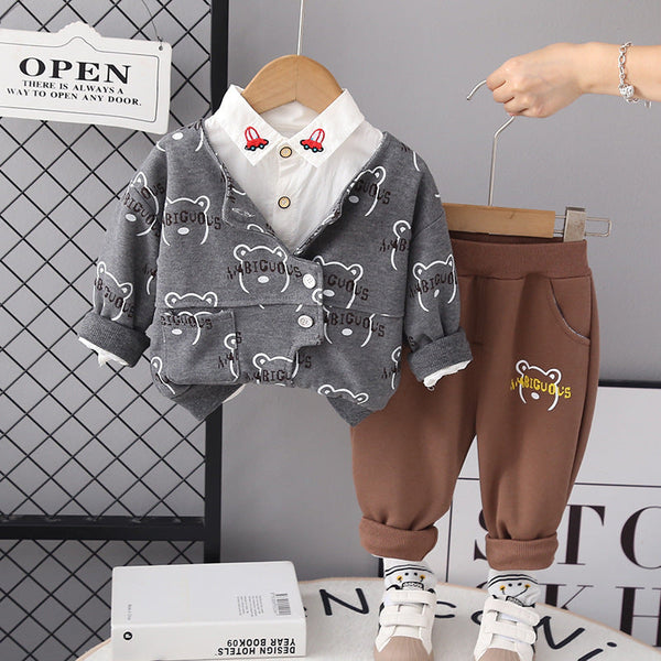 Conjunto Infantil Masculino 3 Peças Ursinho e Carrinho